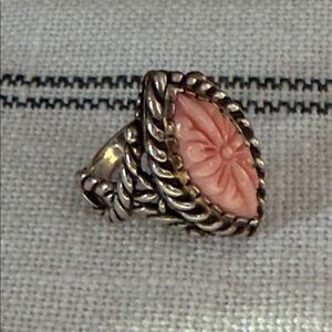 Elegant Silver and Pink Floral Ring